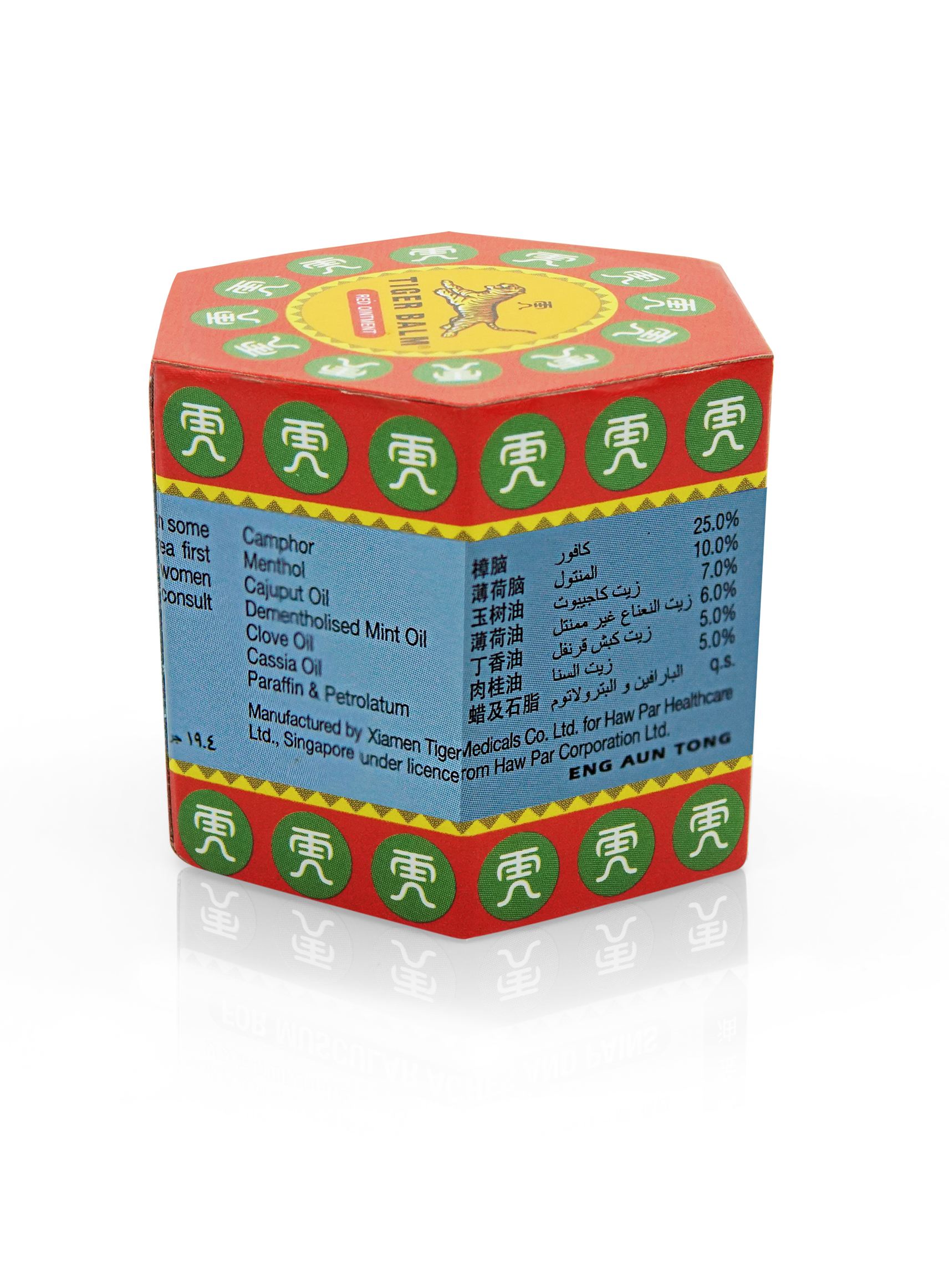 Tiger Balm Red Ointment - Side Packaging View: Explore the side of the packaging for additional product details.